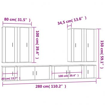 8-tlg. TV-Schrank-Set Hochglanz-Weiß Holzwerkstoff