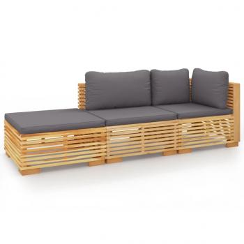 3-tlg. Garten-Lounge-Set mit Kissen Massivholz Teak