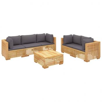 6-tlg. Garten-Lounge-Set mit Kissen Massivholz Teak