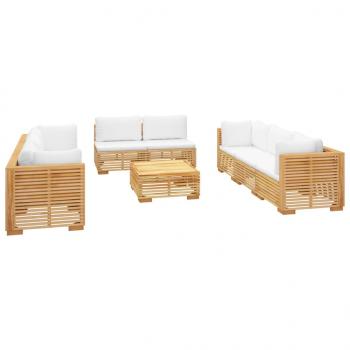 9-tlg. Garten-Lounge-Set mit Kissen Massivholz Teak