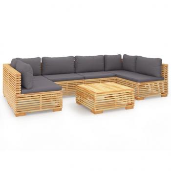 7-tlg. Garten-Lounge-Set mit Kissen Massivholz Teak