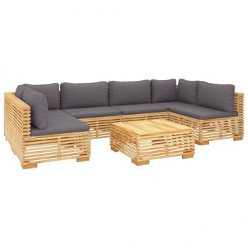 7-tlg. Garten-Lounge-Set mit Kissen Massivholz Teak