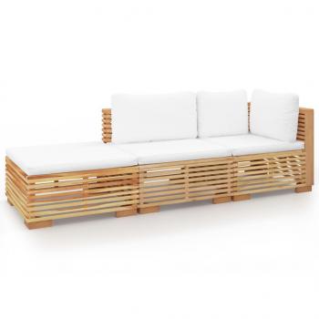 3-tlg. Garten-Lounge-Set mit Kissen Massivholz Teak