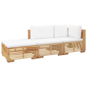 3-tlg. Garten-Lounge-Set mit Kissen Massivholz Teak