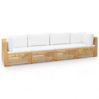 4-tlg. Garten-Lounge-Set mit Kissen Massivholz Teak