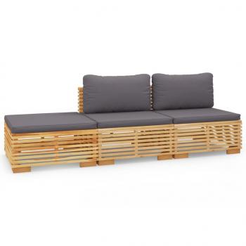 3-tlg. Garten-Lounge-Set mit Kissen Massivholz Teak