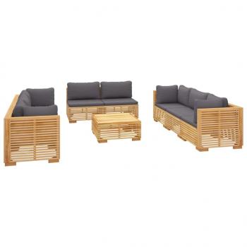 9-tlg. Garten-Lounge-Set mit Kissen Massivholz Teak