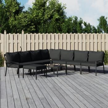 ARDEBO.de - 9-tlg. Garten-Lounge-Set mit Grauen Kissen Stahl