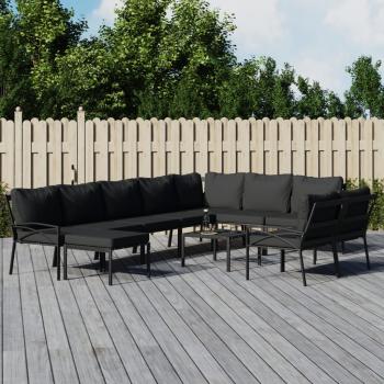 ARDEBO.de - 11-tlg. Garten-Lounge-Set mit Grauen Kissen Stahl