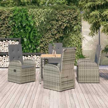 ARDEBO.de - 5-tlg. Garten-Essgruppe mit Kissen Grau Poly Rattan