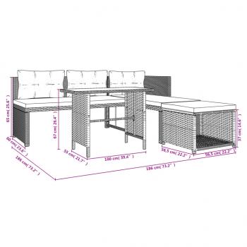 4-tlg. Garten-Essgruppe mit Kissen Grau Poly Rattan