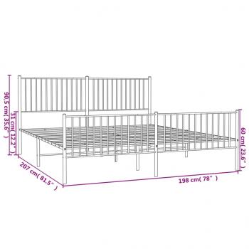 Bettgestell mit Kopf- und Fußteil Metall Schwarz 193x203 cm