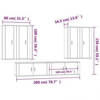 6-tlg. TV-Schrank-Set Hochglanz-Weiß Holzwerkstoff