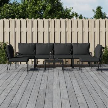 ARDEBO.de - 7-tlg. Garten-Lounge-Set mit Grauen Kissen Stahl