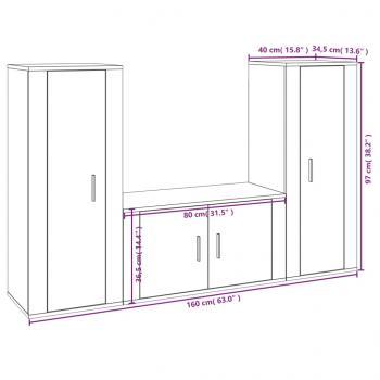 3-tlg. TV-Schrank-Set Hochglanz-Weiß Holzwerkstoff