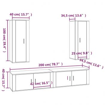 4-tlg. TV-Schrank-Set Hochglanz-Weiß Holzwerkstoff