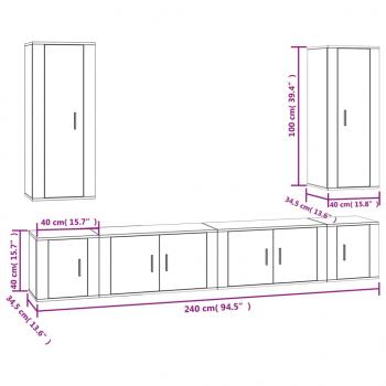 6-tlg. TV-Schrank-Set Räuchereiche Holzwerkstoff