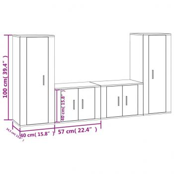 4-tlg. TV-Schrank-Set Räuchereiche Holzwerkstoff