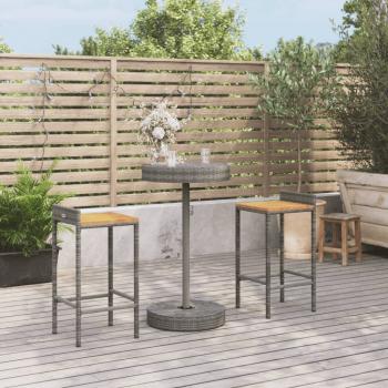 ARDEBO.de - 3-tlg. Gartenbar-Set Grau Poly Rattan & Massivholz Akazie