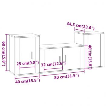 3-tlg. TV-Schrank-Set Räuchereiche Holzwerkstoff