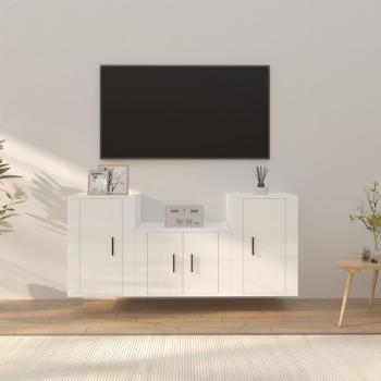 ARDEBO.de - 3-tlg. TV-Schrank-Set Hochglanz-Weiß Holzwerkstoff