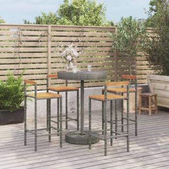 ARDEBO.de - 5-tlg. Gartenbar-Set Grau Poly Rattan & Massivholz Akazie