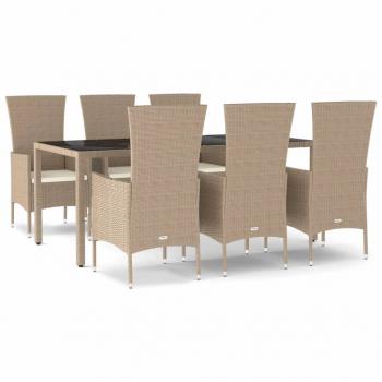 7-tlg. Garten-Essgruppe mit Kissen Beige Poly Rattan