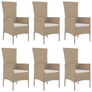 7-tlg. Garten-Essgruppe mit Kissen Beige Poly Rattan