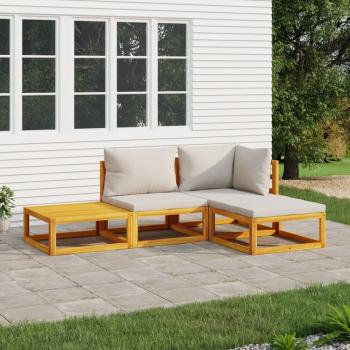 ARDEBO.de - 4-tlg. Garten-Lounge-Set mit Hellgrauen Kissen Massivholz