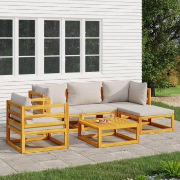 ARDEBO.de - 6-tlg. Garten-Lounge-Set mit Hellgrauen Kissen Massivholz