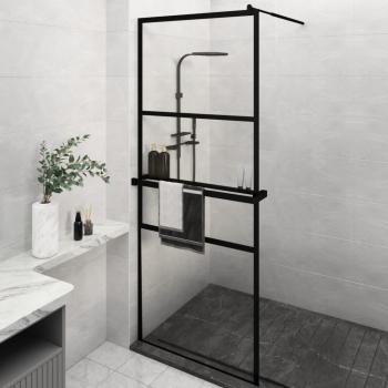 ARDEBO.de - Duschwand mit Ablage für Walk-In-Dusche Schwarz 80x195 cm ESG