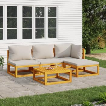 ARDEBO.de - 5-tlg. Garten-Lounge-Set mit Hellgrauen Kissen Massivholz