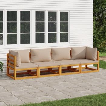 ARDEBO.de - 4-tlg. Garten-Lounge-Set mit Taupe Kissen Massivholz