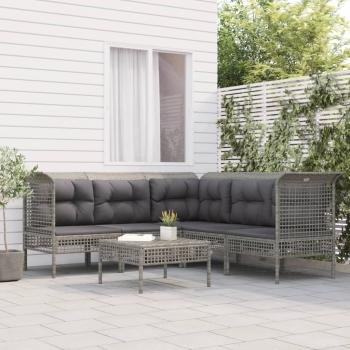 ARDEBO.de - 6-tlg. Garten-Lounge-Set mit Kissen Grau Poly Rattan