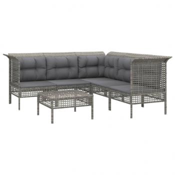 6-tlg. Garten-Lounge-Set mit Kissen Grau Poly Rattan