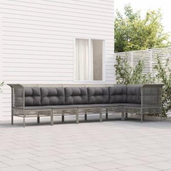 ARDEBO.de - 6-tlg. Garten-Lounge-Set mit Kissen Grau Poly Rattan