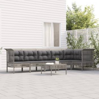 ARDEBO.de - 7-tlg. Garten-Lounge-Set mit Kissen Grau Poly Rattan