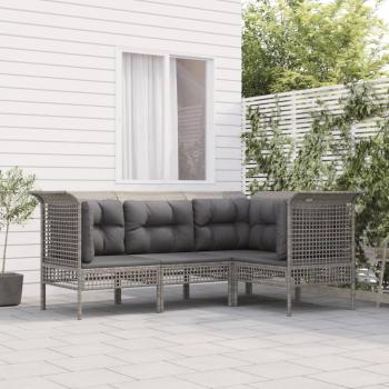 ARDEBO.de - 4-tlg. Garten-Lounge-Set mit Kissen Grau Poly Rattan