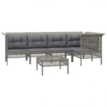 6-tlg. Garten-Lounge-Set mit Kissen Grau Poly Rattan