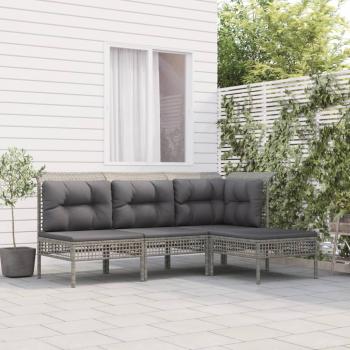 ARDEBO.de - 4-tlg. Garten-Lounge-Set mit Kissen Grau Poly Rattan