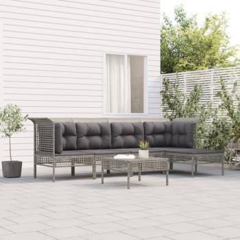 ARDEBO.de - 6-tlg. Garten-Lounge-Set mit Kissen Grau Poly Rattan