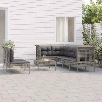 ARDEBO.de - 8-tlg. Garten-Lounge-Set mit Kissen Grau Poly Rattan