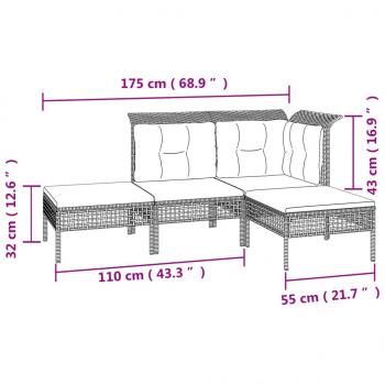 8-tlg. Garten-Lounge-Set mit Kissen Grau Poly Rattan