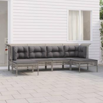 ARDEBO.de - 6-tlg. Garten-Lounge-Set mit Kissen Grau Poly Rattan