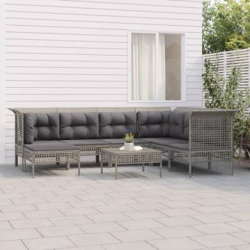 ARDEBO.de - 8-tlg. Garten-Lounge-Set mit Kissen Grau Poly Rattan