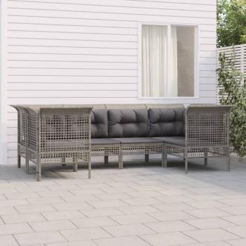 ARDEBO.de - 6-tlg. Garten-Lounge-Set mit Kissen Grau Poly Rattan