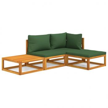 4-tlg. Garten-Lounge-Set mit Grünen Kissen Massivholz