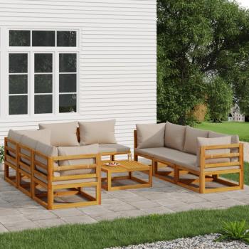 ARDEBO.de - 9-tlg. Garten-Lounge-Set mit Taupe Kissen Massivholz