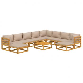 11-tlg. Garten-Lounge-Set mit Taupe Kissen Massivholz