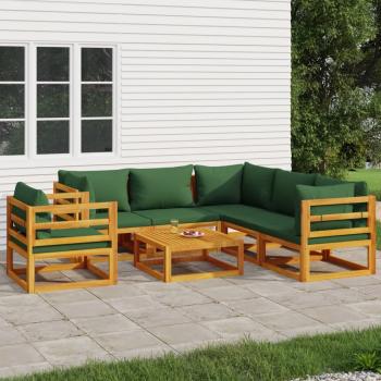 ARDEBO.de - 7-tlg. Garten-Lounge-Set mit Grünen Kissen Massivholz